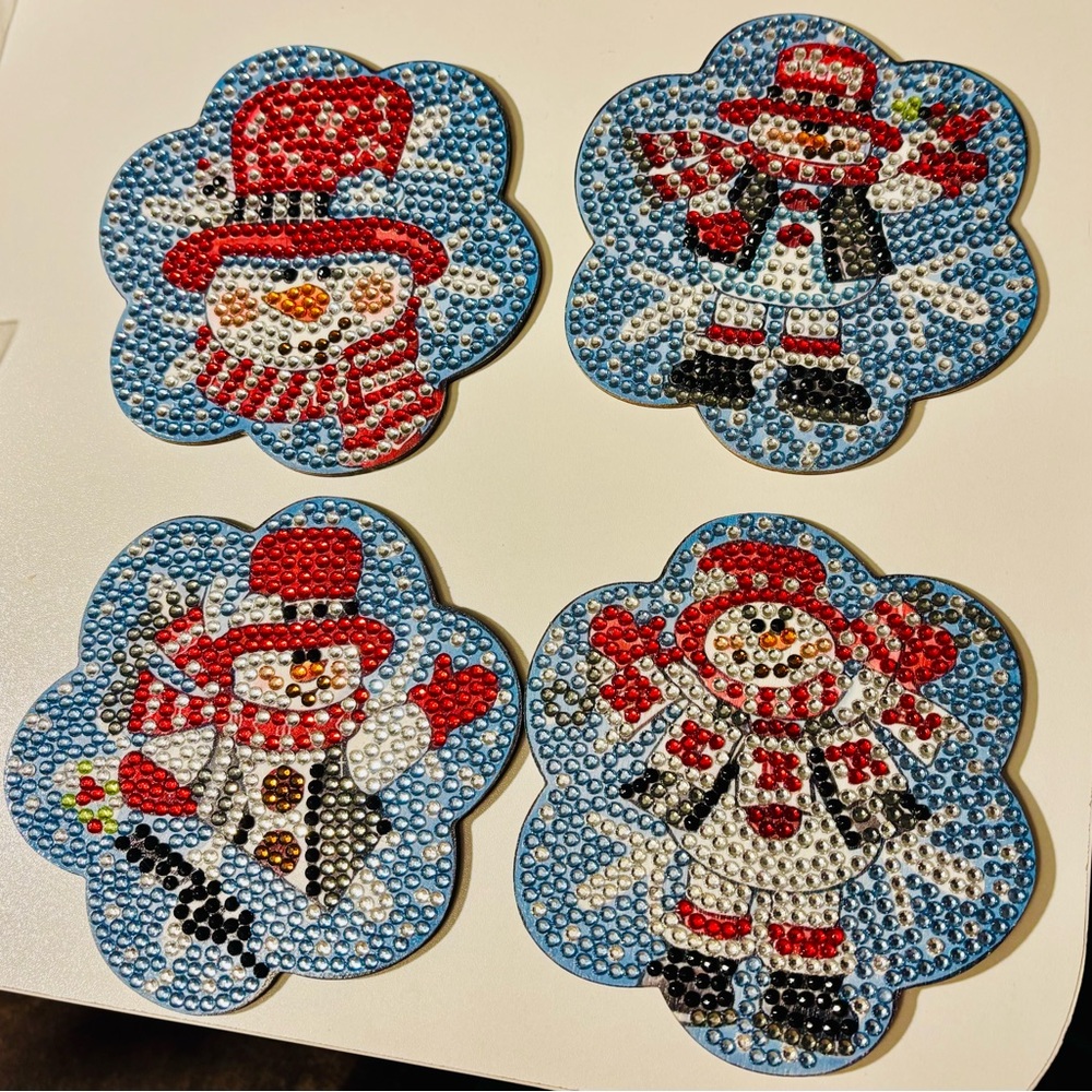 Festive Snowman Coasters Set of 4 with Holder